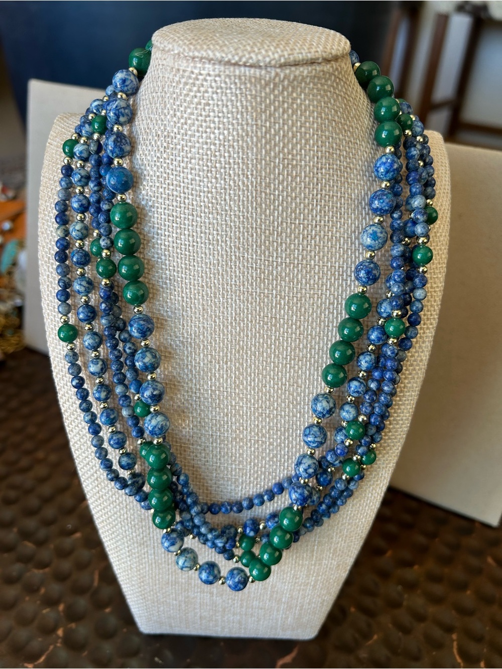 Multi-Strand Blue & Green Beaded necklace